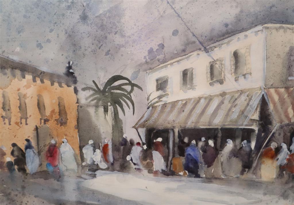 Hercules Brabazon Brabazon (1821-1906), gouache and watercolour, North African market scene, initialled, 19 x 27cm